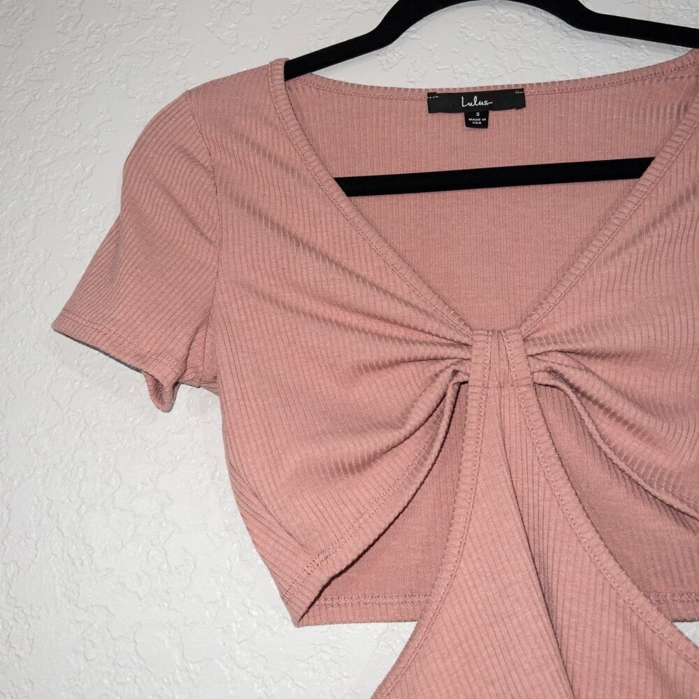 Lulu’s Mauve Pink Just To Flirt Ribbed Cutout Top Size Small - Picture 3 of 9